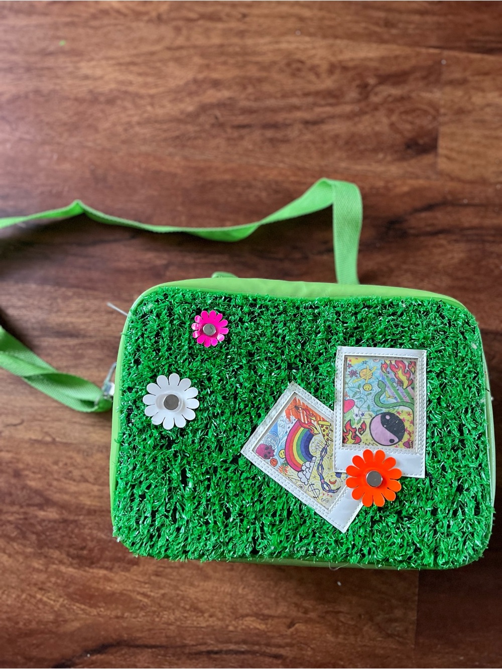 Dolls kill current mood green turf grass zip up bag purse lunch insulated